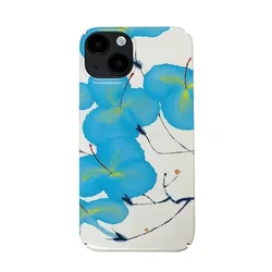 INS KOREAN Blue Ink Flower Art Case for IPhone 16 PLUS 14 13 Pro Max 12 11 Pro 15 Plus Shockproof Protective Hard Acrylic Cover