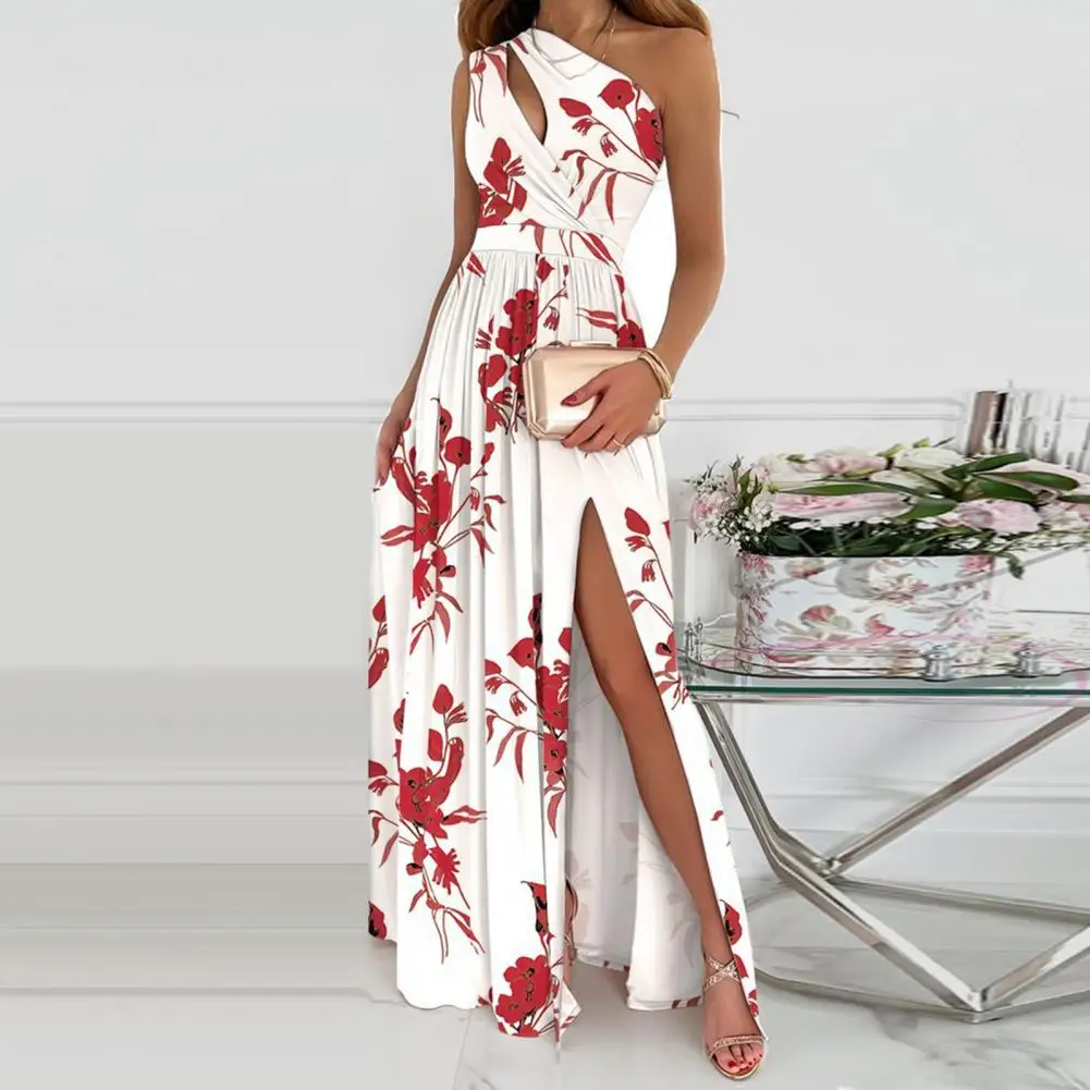 تنورة طويلة مثيرة بكتف واحد ، فستان متدرج أنيق ، فتحة عالية ، تنورة حفلة مفرغة ، فستان مجوف ، فستان غير متماثل ، صيف ،