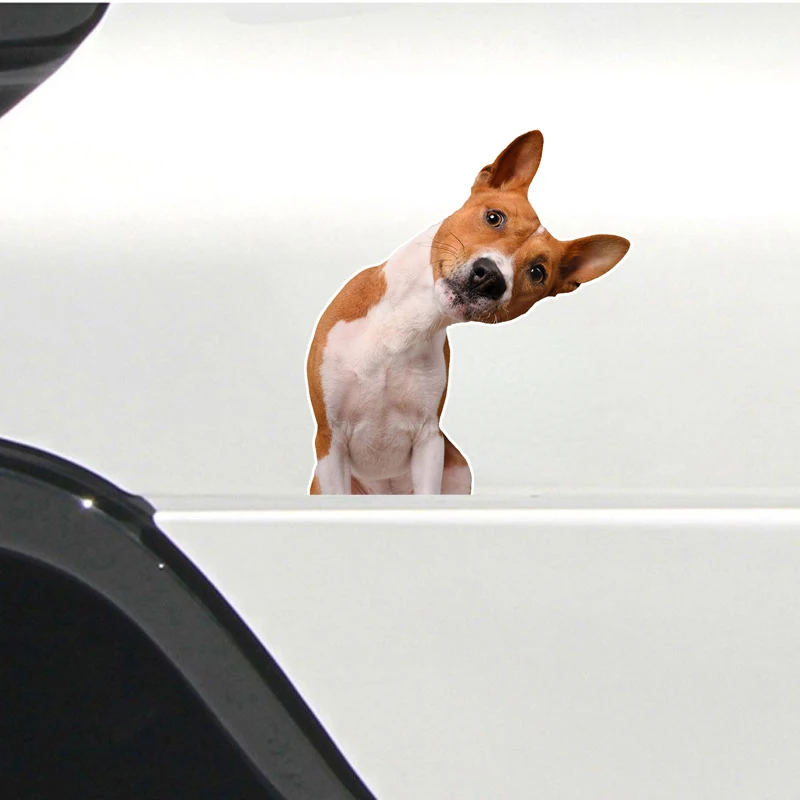 Funny Pet Basenji Dog with Crooked Head Car Sticker Body Trunk Skateboard Vinyl Decal Waterproof Vinyl Decal Car Accessories