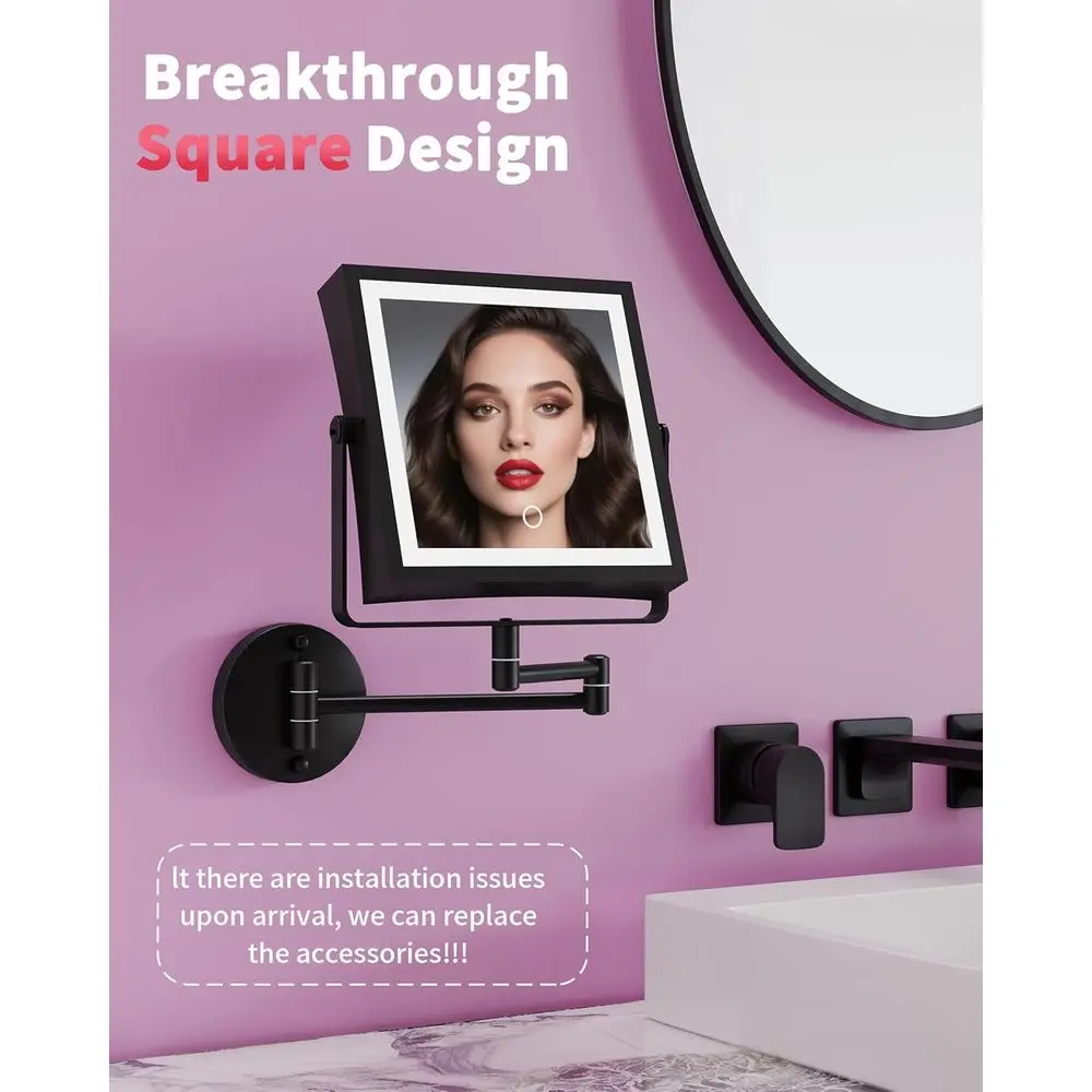 Miroir de maquillage LED double face, batterie 4000 mAh, grossissement 1X/10X, lumière 3 couleurs, variable tactile, 360 °   Bras rotatif, mat