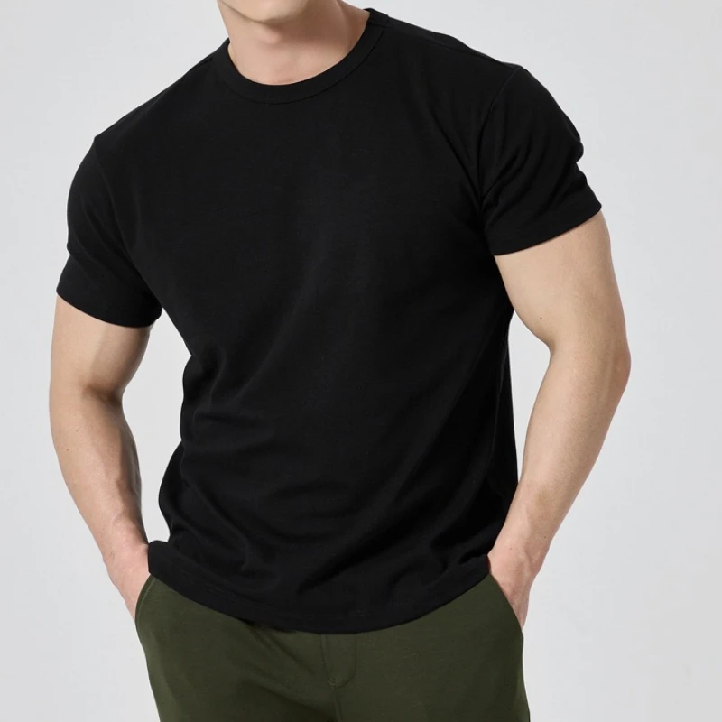 

Men T Shirts Cotton Thin Short-sleeve Tee Fitness Muscle Joggers Bodybuilding Quick Dry Tshirt Male Gym Clothes Oversize Tops