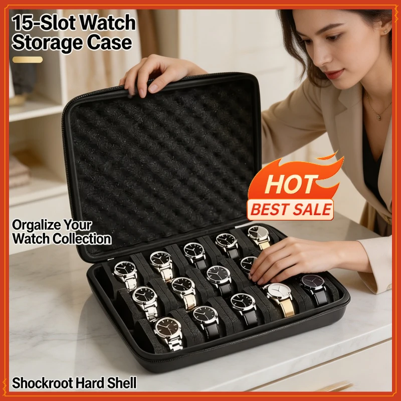 Advanced 15 Slots Pressure Proof Watch Storage Box Portable Travel Watch Display Case Jewelry Organizer for Men Home Office