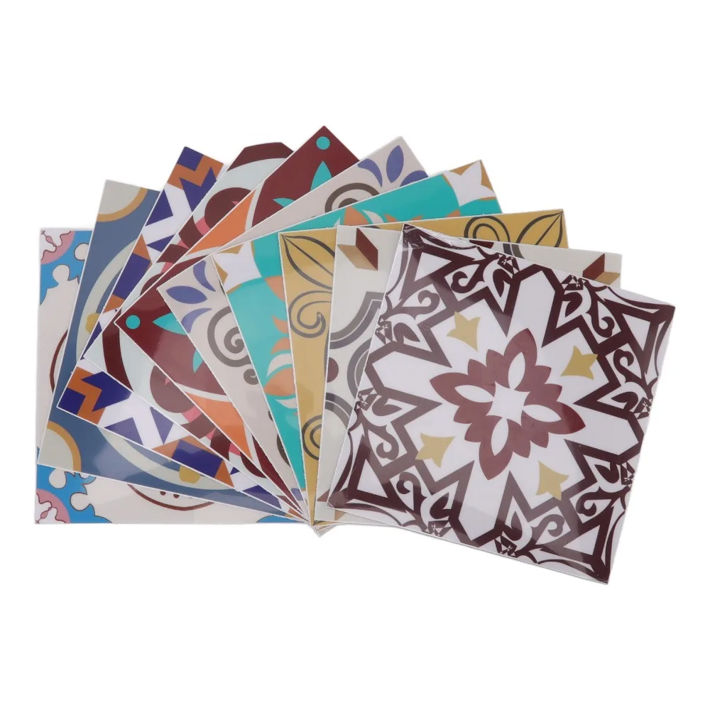 10pcs PVC Peel and Stick PVC Tile Stickers 5.9in Waterproof Design Moroccan Pattern Wall Decals Built-in Adhesive Backing
