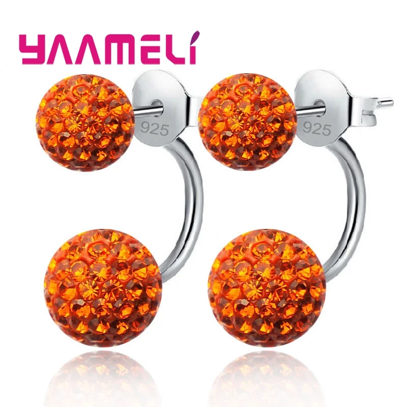 11 farben Optionen!! Volle Österreichischen CZ Kristall Gepflastert Stud Ohrringe für Frauen 925 Sterling Silber Zwei Disco Kugeln Brincos Schmuck