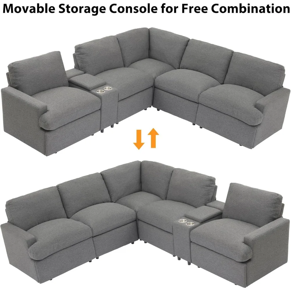 Power Recliner Corner Sofa with Storage Box, 104'' Sectional Couches with USB Ports, Cup Holders and Power Socket