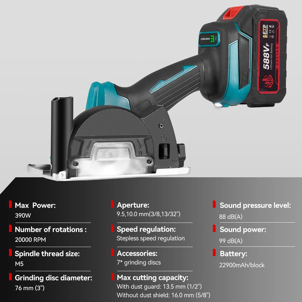 76MM Brushless Electric Angle Grinder 20000 RPM Grinding Polishing Woodworking Power Tool Compare For Makita 18v Battery Pin