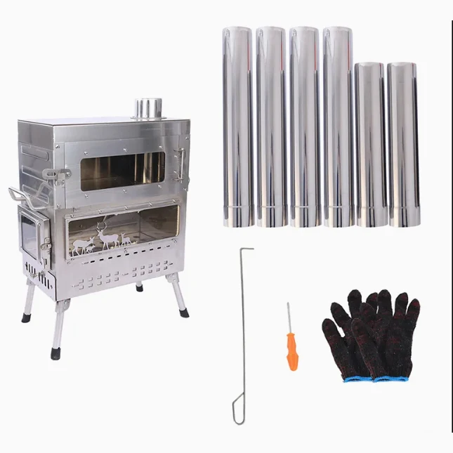Premium Stainless Steel Wood Burning Camping Stove Oven Outdoor Cooking Stove Large Portable Oven For Camping Tent Use