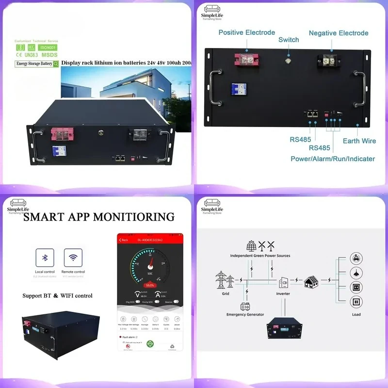 51.2V 100Ah 200Ah LiFePO4 Battery 48V Lithium Ion Solar Energy Storage System Home Power Wall Custom Logo Off Grid PV Panel
