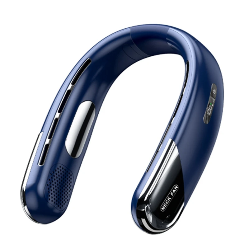 ABNO-Mute Portable USB Neck Fan 1200Mah Bladeless Cooling Neck Fan LED Digital Display 5Th Gear Wind Electric Fans