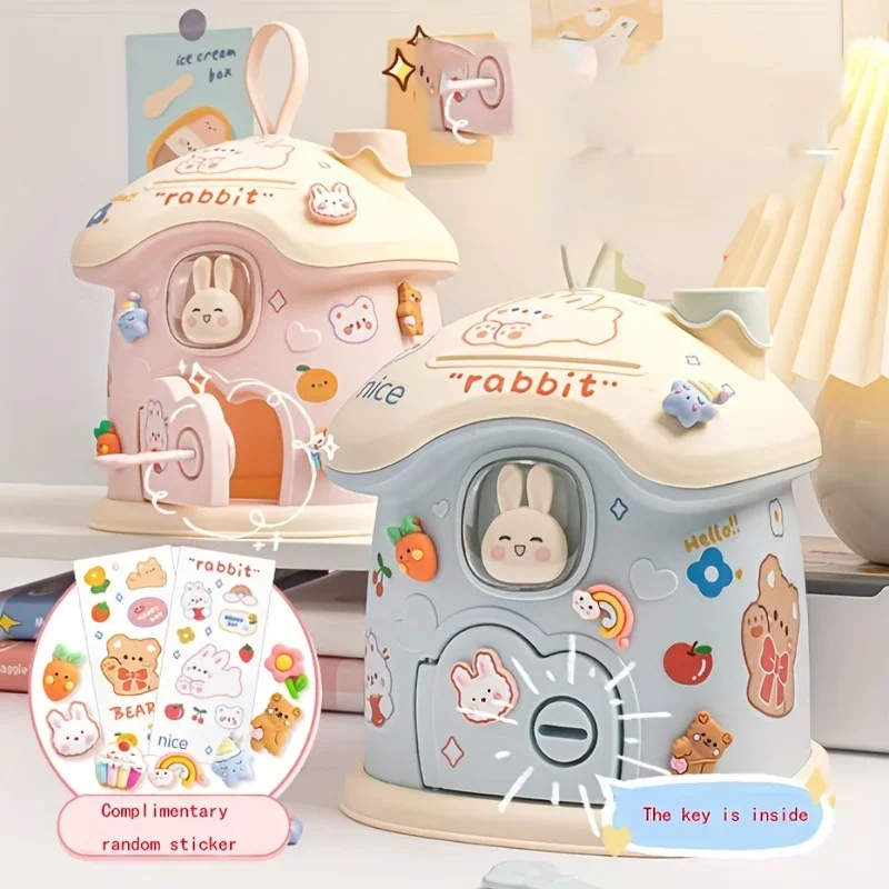 حصالة على شكل حيوان للأطفال مع مفاتيح بنات بنك توفير المال مع ملصق كرتوني ثلاثي الأبعاد على شكل فطر أصبع حصالة نقود معدنية هدية للأولاد #1