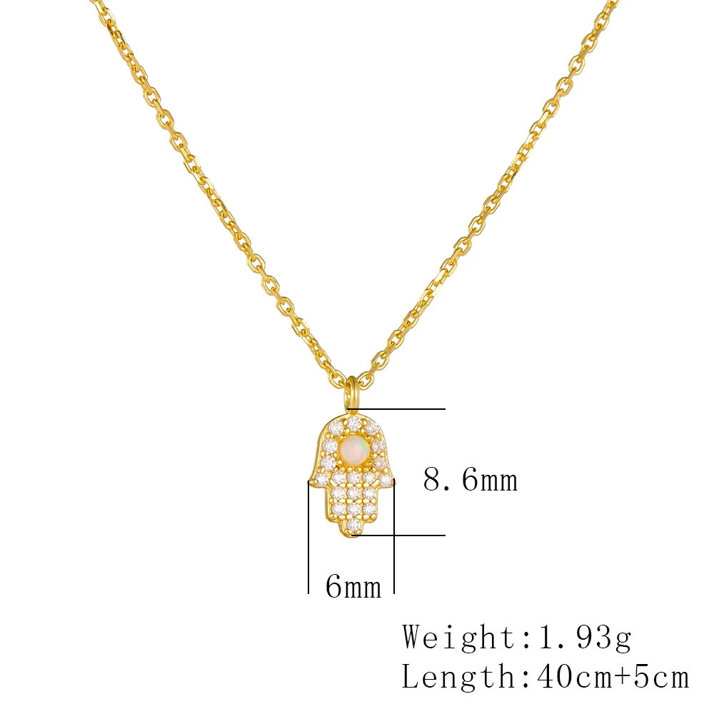 925 Sterling Silver  Gold Plated Mini Hamsa Hand Opal Clear CZ Pendant Necklace Women Dainty Spiritual Minimalist Jewelry