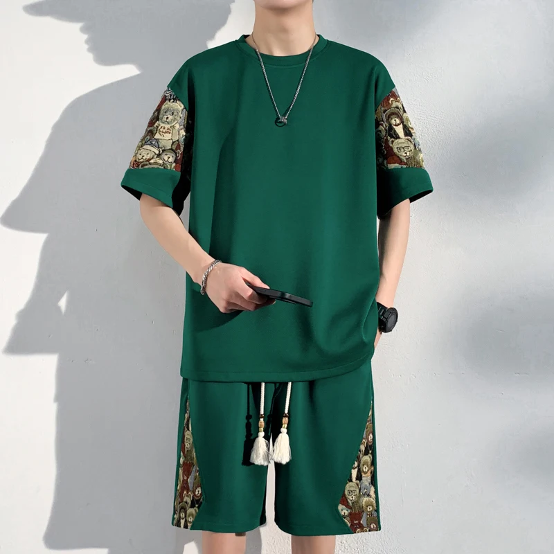 

Мужской повседневный спортивный костюм-двойка: модный уличный комплект из футболки и шорт, пляжная одежда, летний свитшот и футболка