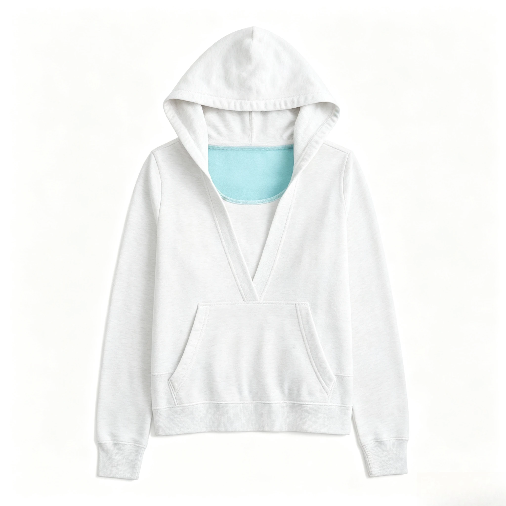 Multi Color Deep V Cropped Hoodie Long Sleeve Kangaroo Pocket Contrast Inner Soft Pullover Sweatshirt Daily Casual Outfit