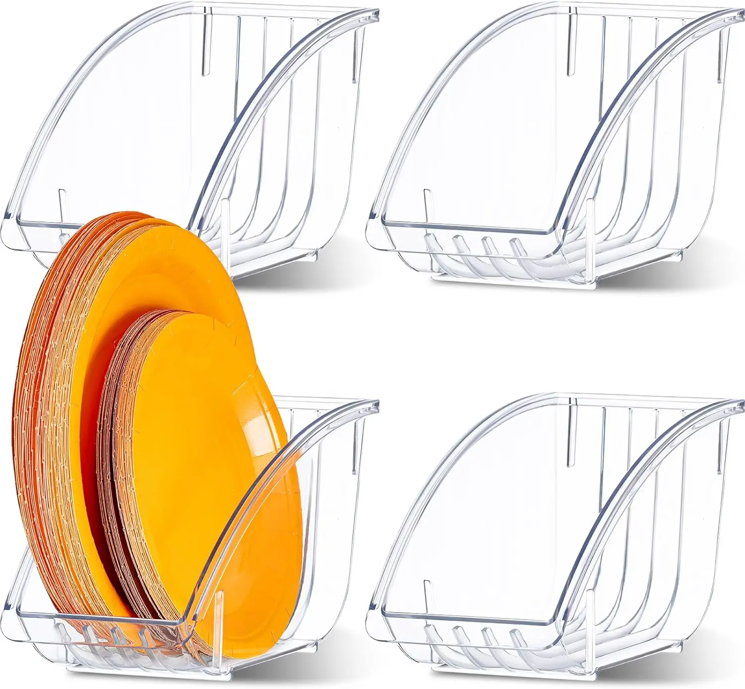 

4 Pcs 10 Inch Paper Plate Holder Plastic Dinner Dish Drainer Paper Plate Dispenser Organizer for Kitchen Cabinets Stora