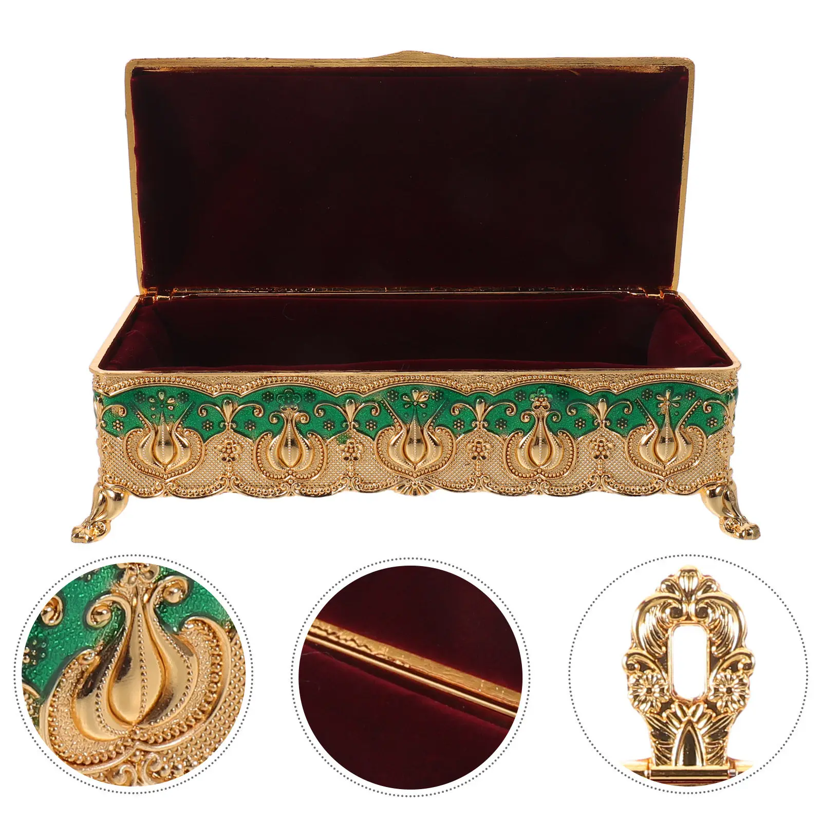

Enamel Jewelry Box Vintage Floral Carved Trinket Storage Case Hinged Lid Jewelry Organizer for Rings Earrings Necklaces