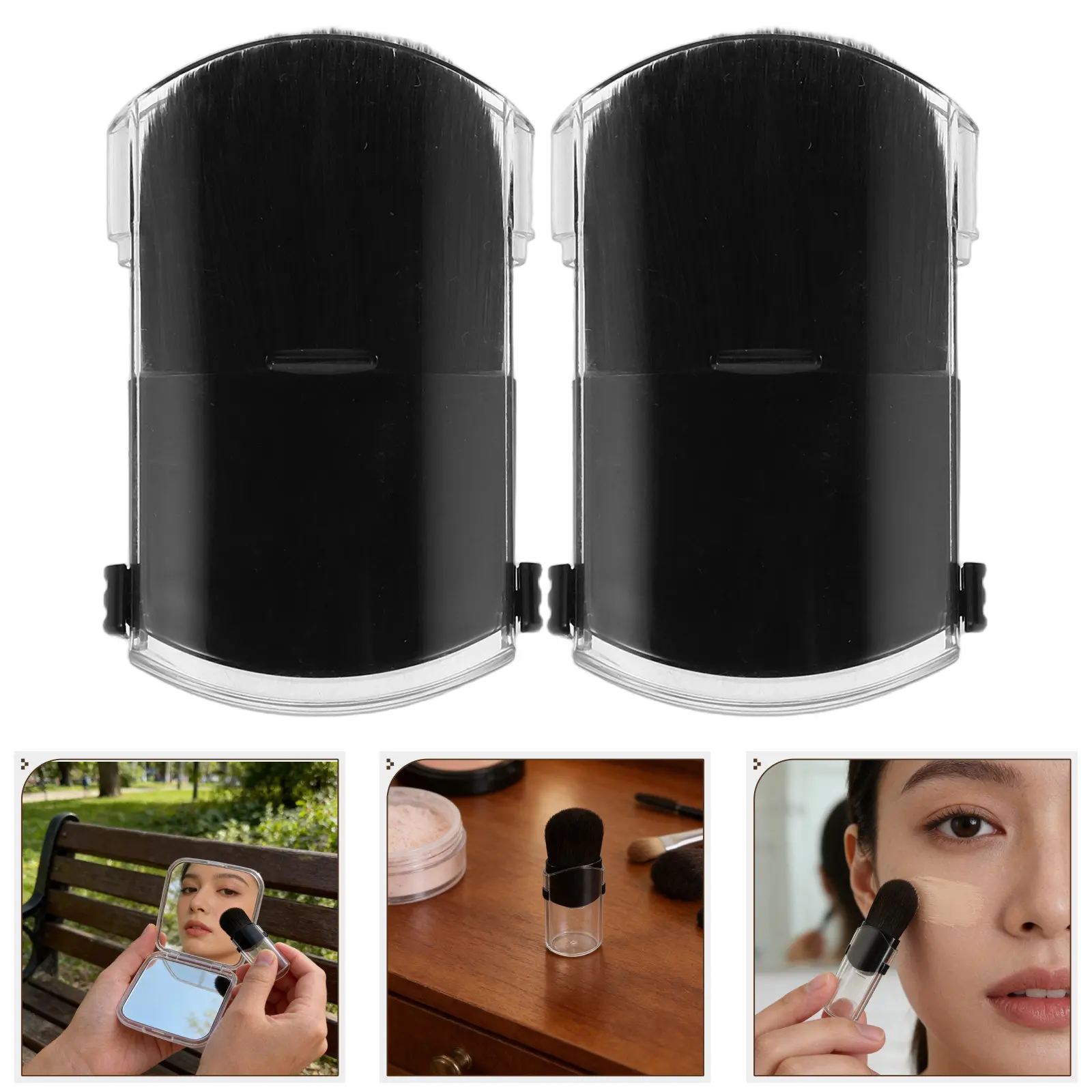 Mini Retractable Makeup Brushes Set – 2pcs Portable Foundation & Powder Brush for Travel, On-the-Go Touch Up
