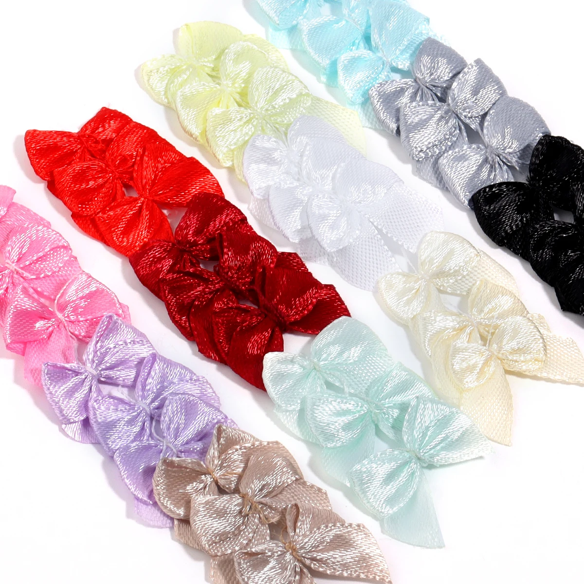 100Pcs Polyester Satin Ribbon Bows 20X25mm Colorful Hand Bow-knot Tie Small Bows for Crafts Christmas Party Decor Accessories