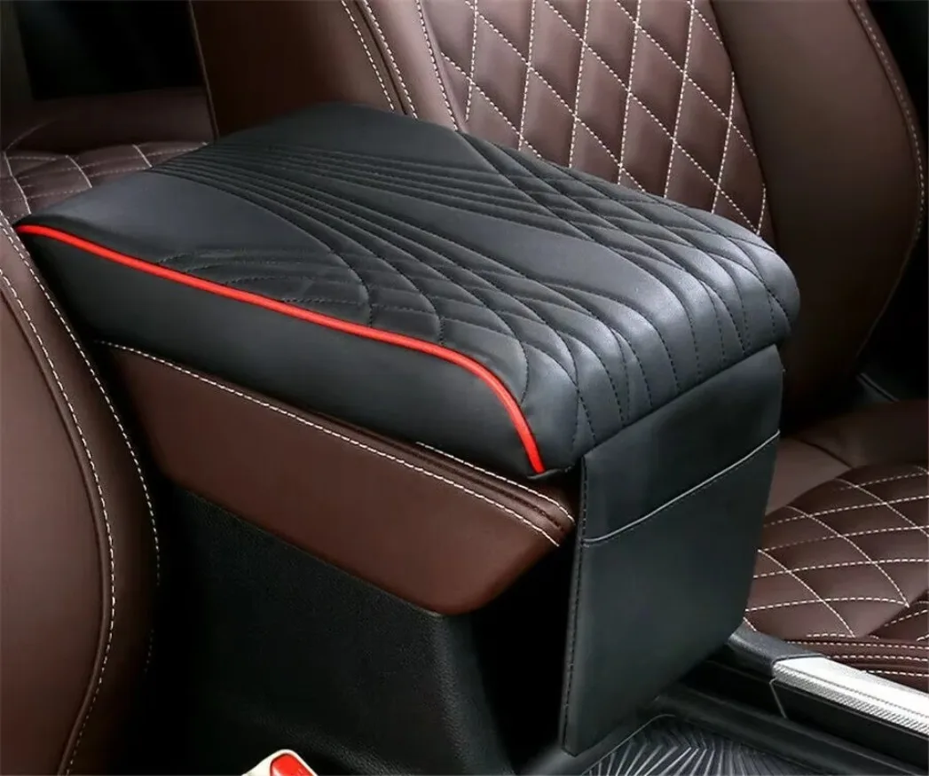 1x Stripe Car Armrest Cushion Cover Center Console Box Pad Protector Black Red Line