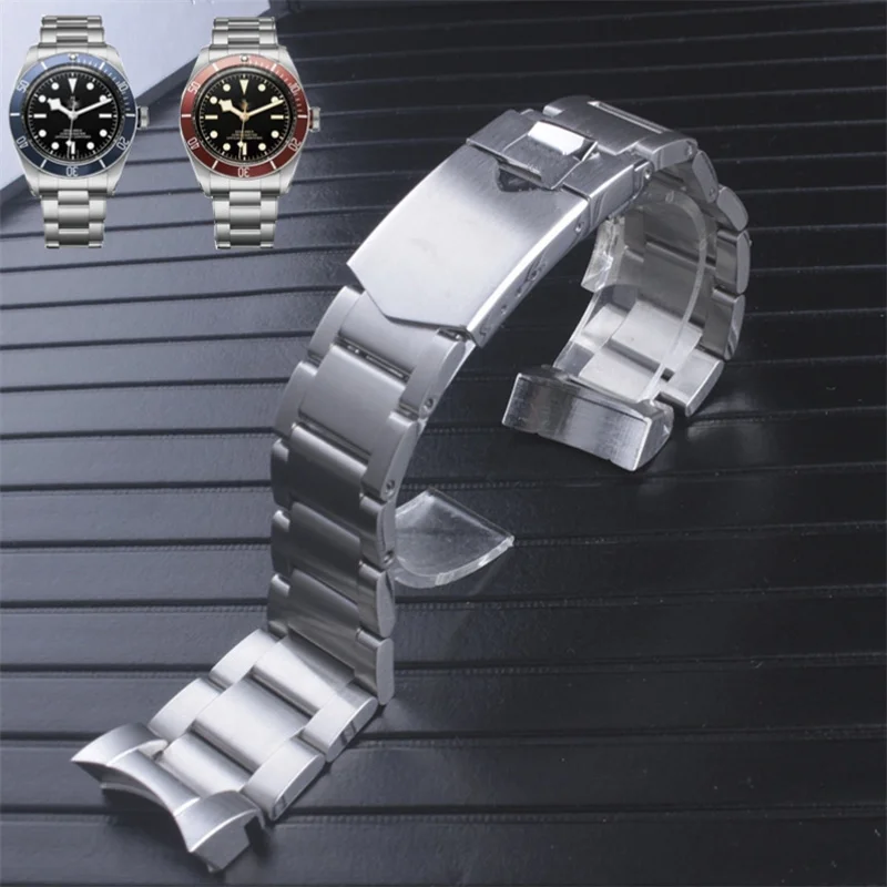 Massive Silver Curved End 316L Stainless Steel Watchband 22mm Solid Links Bracelet Fit For Tudor Black Bay M79230 Watch Stock