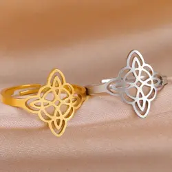 Dawapara Witch Knot Ring for Women Stainless Steel Adjustable Finger Rings Celtics Quaternary Witchcraft Good Luck Amulet