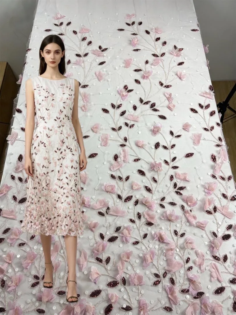 

Африканская 3D цветочная кружевная ткань 2025, высокое качество, кружевной материал с блестками, французская нигерийская кружевная ткань с бисером для женщин, вечерние, свадебные