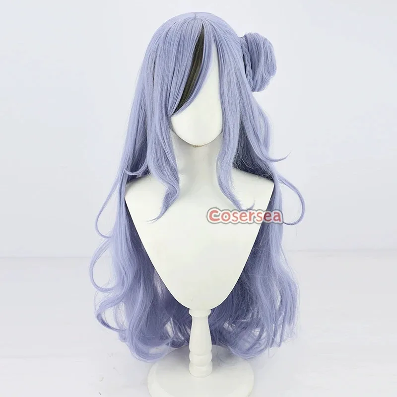 Cosersea Rindou Mikoto 코스프레 가발 가상 YouTuber Rindou Mikoto 90cm 물결 모양의 파란색 혼합 회색 가발 합성 머리 내열성