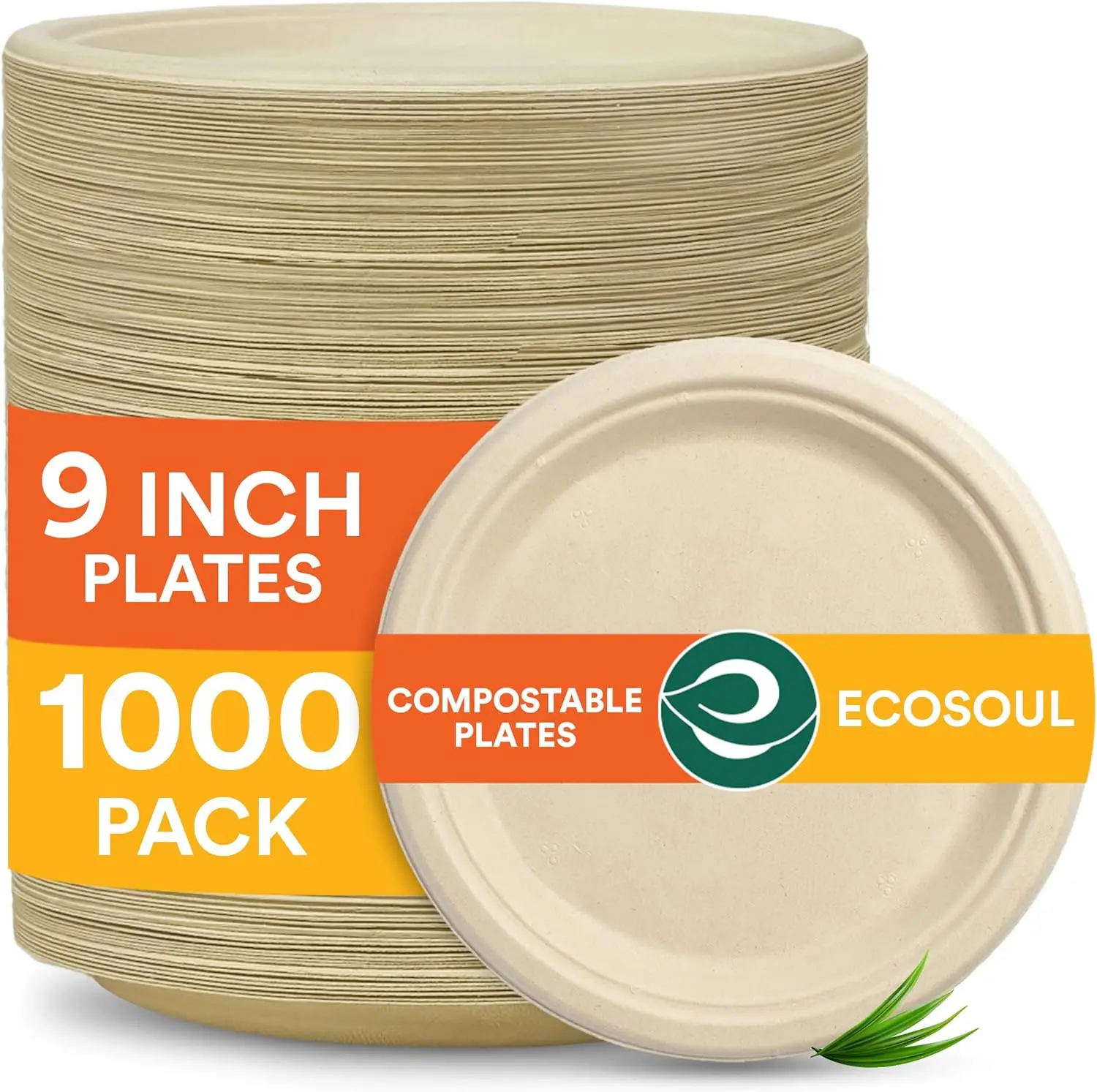 

Compostable 9 Inch Paper Plates [8 Packs of 125] Disposable Heavy Duty Eco-Friendly Sturdy Dinner, Event Plates I Biodegradable