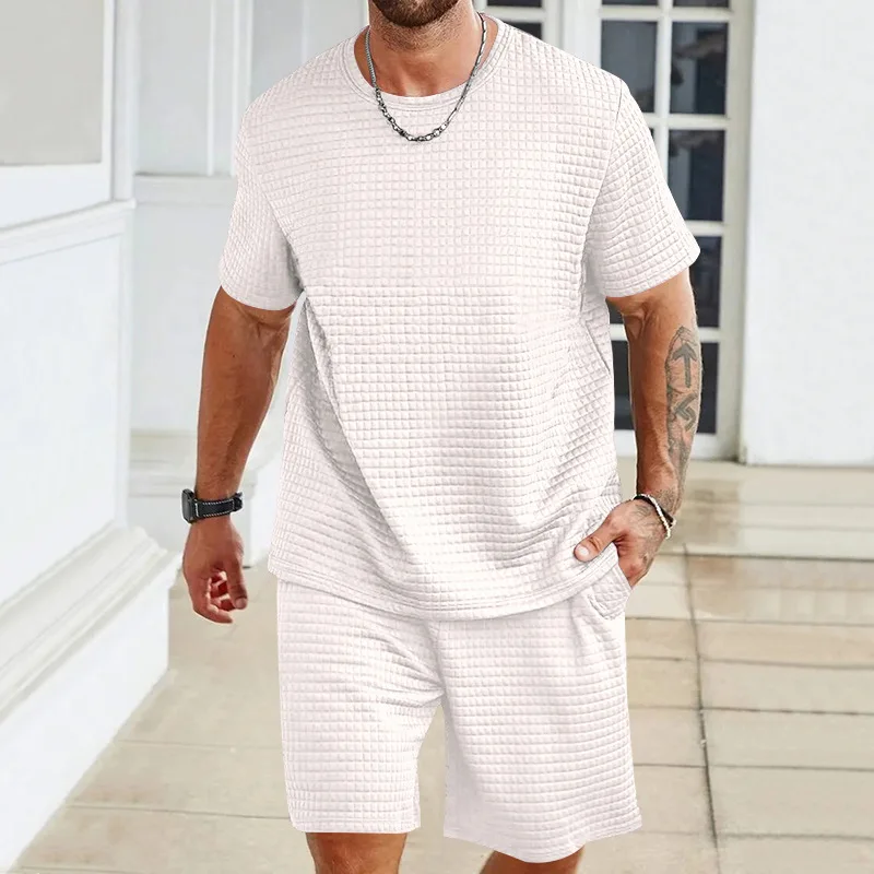 

New Men's Sports Casual Suit Solid Color Round Neck T-shirt Shorts Fashionable Men's Summer Suit