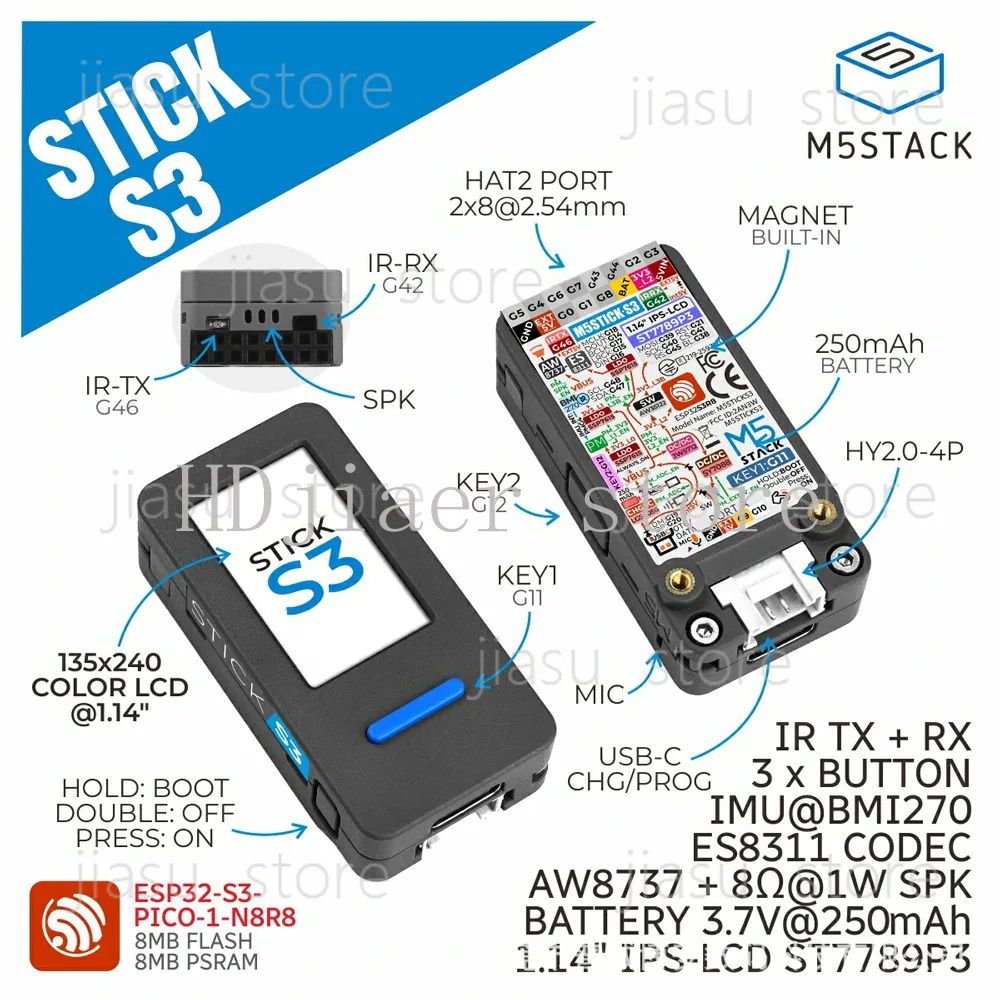 M5Stack M5Sticks3 StickS3 ESP32S3 Mini loT Development Kit