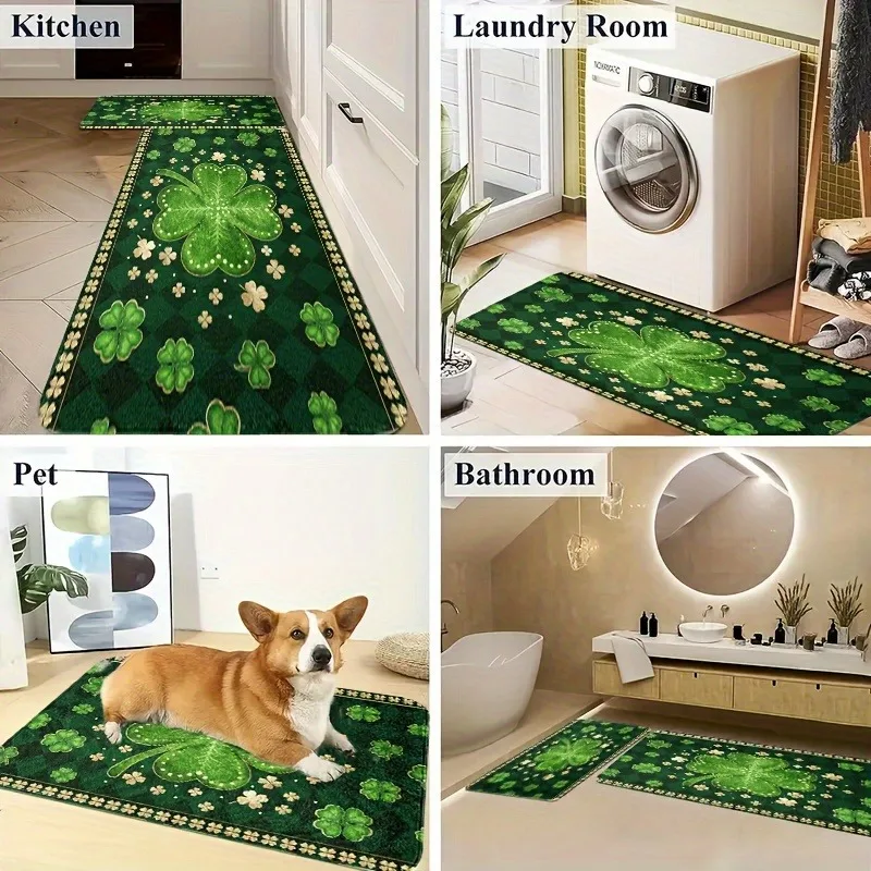 

1PC Leaves Pattern Kitchen Rug Non-Slip Door Mats Pop design Bathroom Rug Bath Mat Carpet for Home Sink Laundry Decor