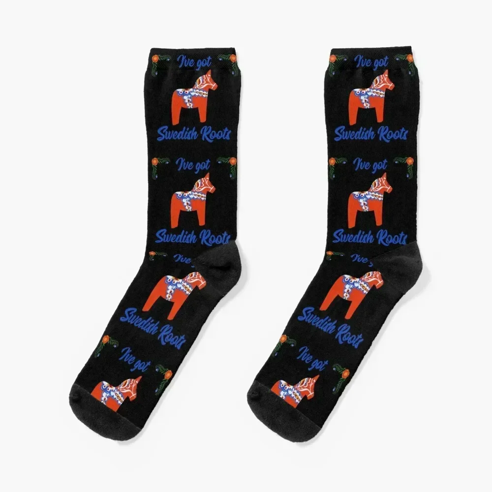 I ve got Swedish rootsRed Swedish dala horse Socks floor colored Non-slip Men's Socks Women's