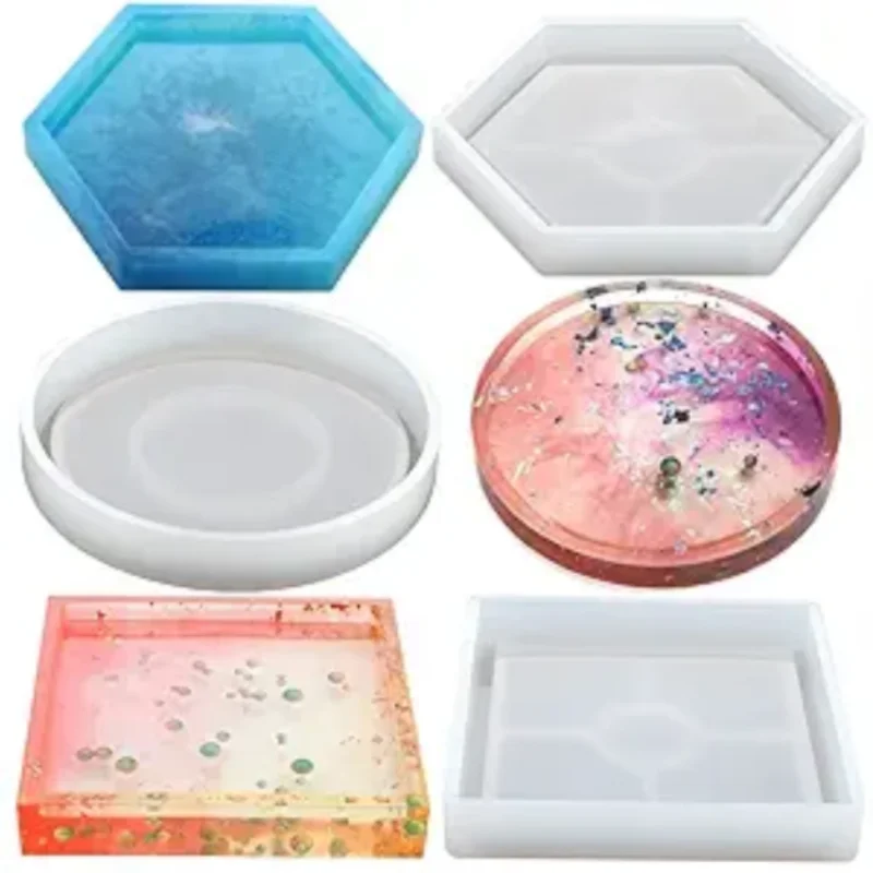 DIY Crystal Epoxy Resin Mold Square Round Hexagon Coaster Silicone Mold Home Decoration Cup Mat Pad Mold DIY Handmade Craft