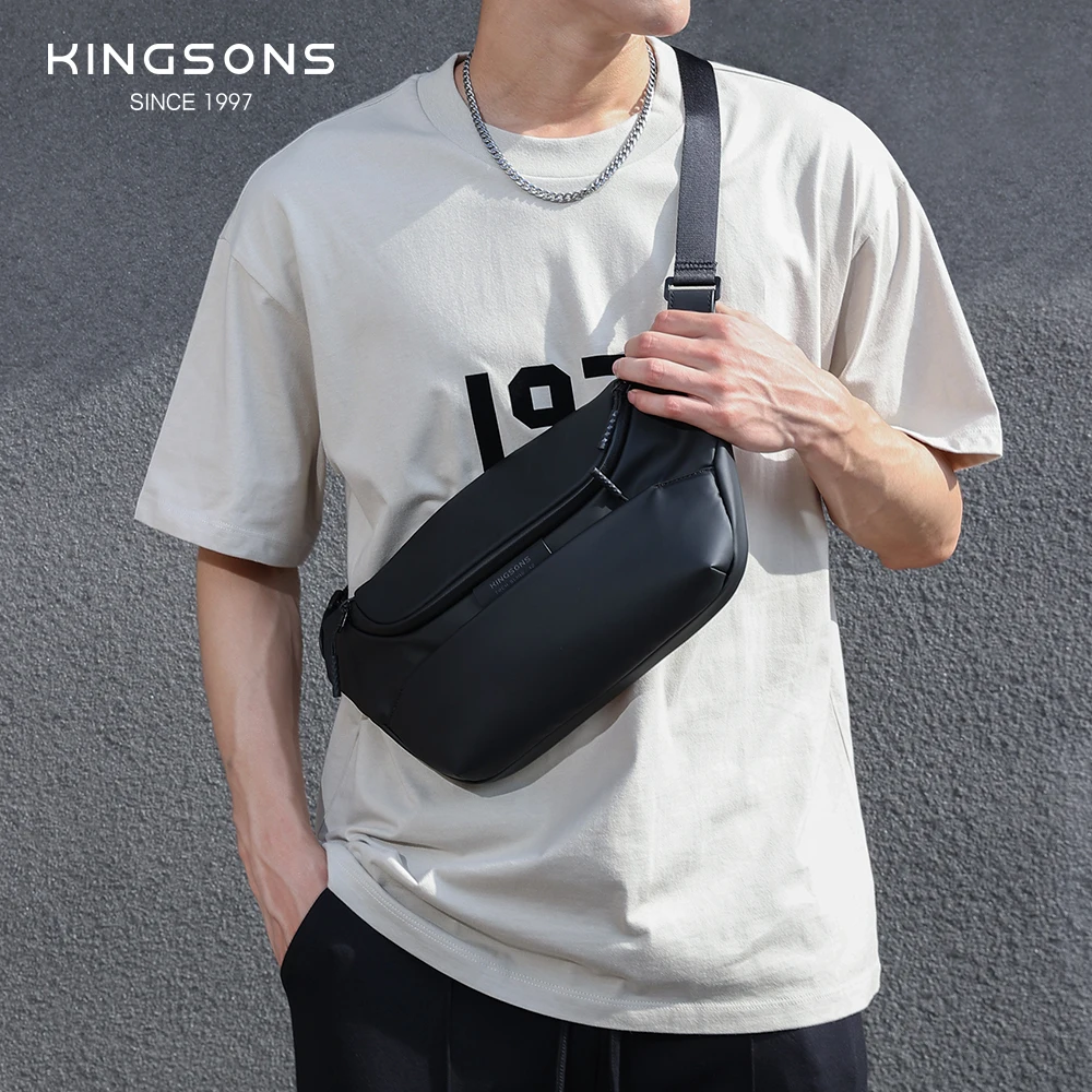 Kingsons Men Chest Bag Messenger Bag Portable Sling Shoulder Bag Black Small Crossbody Bag Magnetic With Quick-Release Buckle