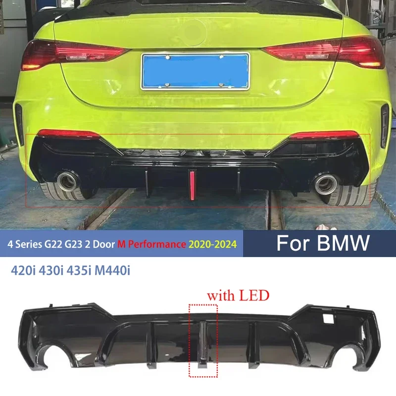 rear Diffuser Bumper Plate M Performance for BMW 4 Series 2 Door 2020-2024 G22 G23 420i 430i 435i M440i Led Lip Spoiler Kit