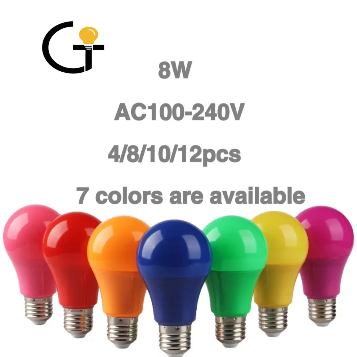 

5-20PCS Led Colorful Lamp AC100-240V Voltage E27 B22 Base Power 8W Seven colors are available for festival celebration, KTV bar