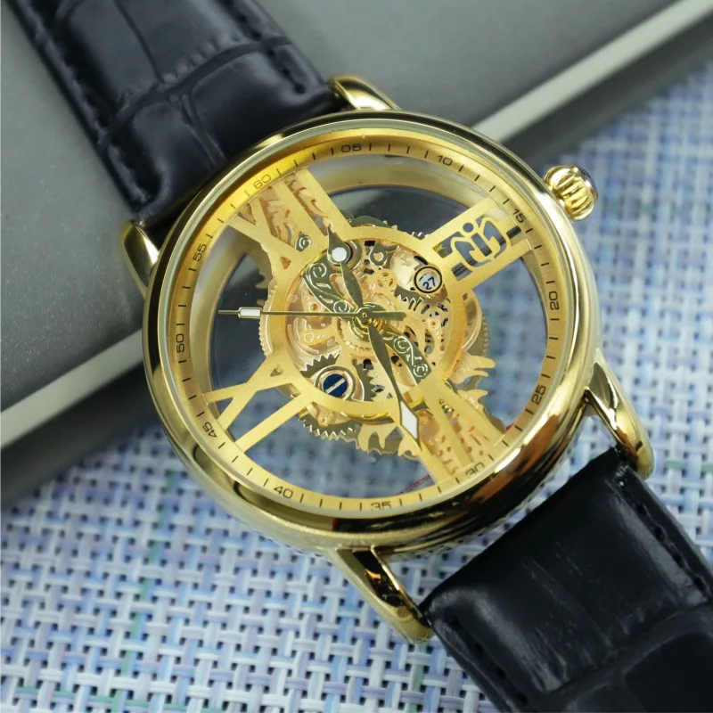 NEPIC Skeleton Dial Business Top Original Watches Mens Creative Design Brand Watch Steel Gold AAA Clock Relogio Masculino