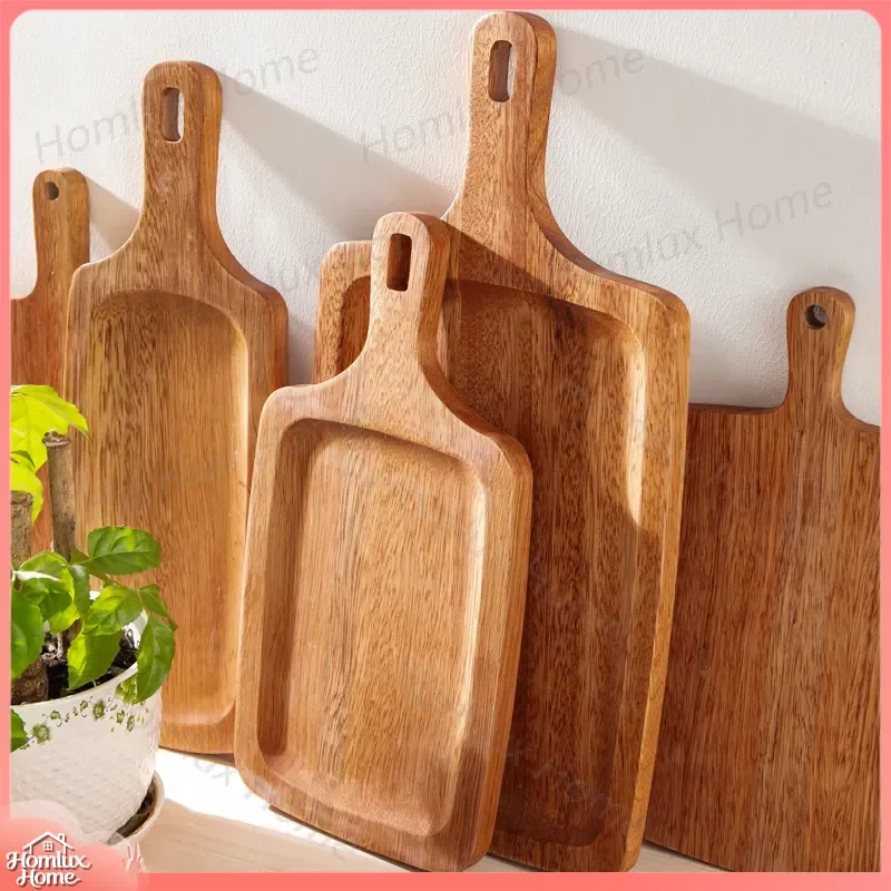 Round Solid Wood Japanese Style Rectangular Pizza Tray Bread Cutting Board Cake Serving Board Baking Pan Steak Board Kitchen