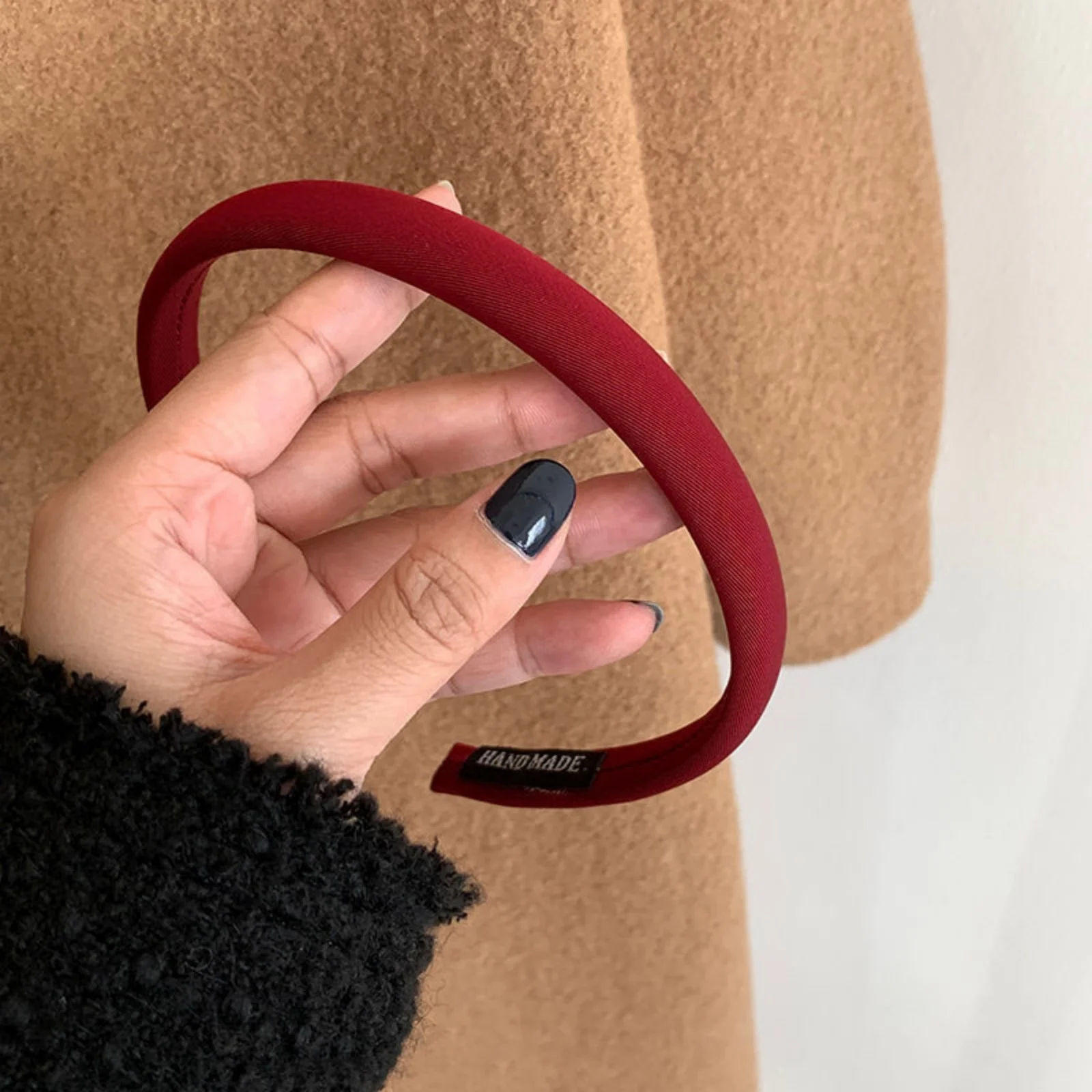 1 x koreanische Retro-Stirnbänder im Stil, weinrote, dünne, solide Haarreifen, elegante Haar-Accessoires für modische Auslässe – Detail 4