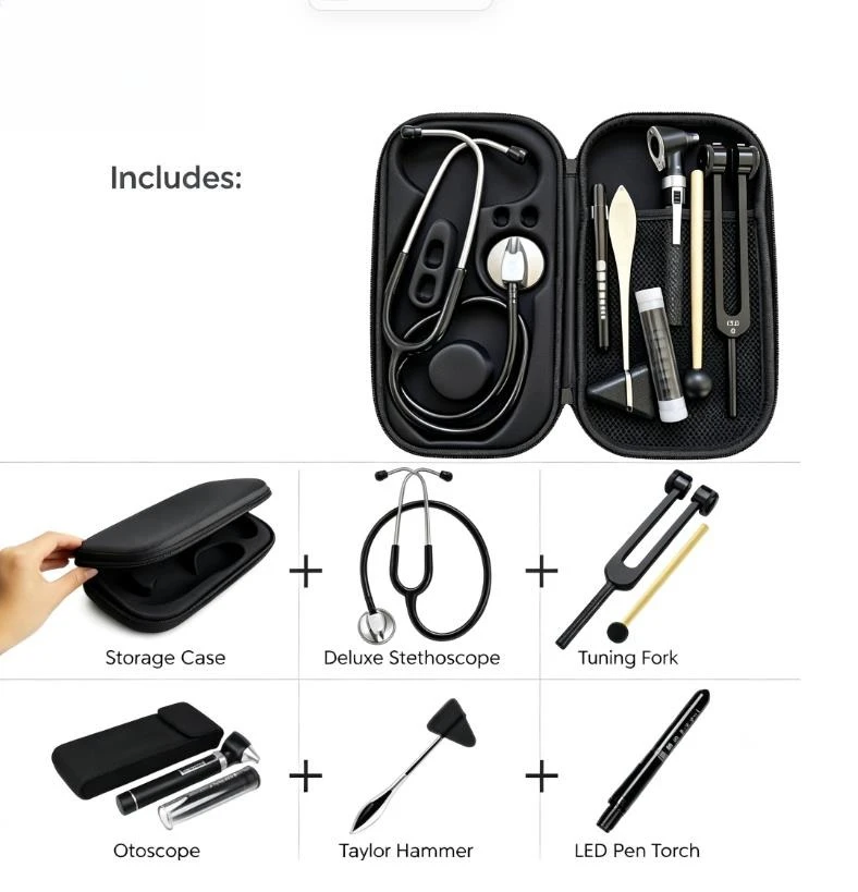 set-di-strumenti-diagnostici-per-infermieri-e-medici-con-stetoscopio-otoscopio-diapason-martelletto-per-riflessi-torcia-e-borsa-di-stoccaggio-in-eva-kit-per-esame-medico