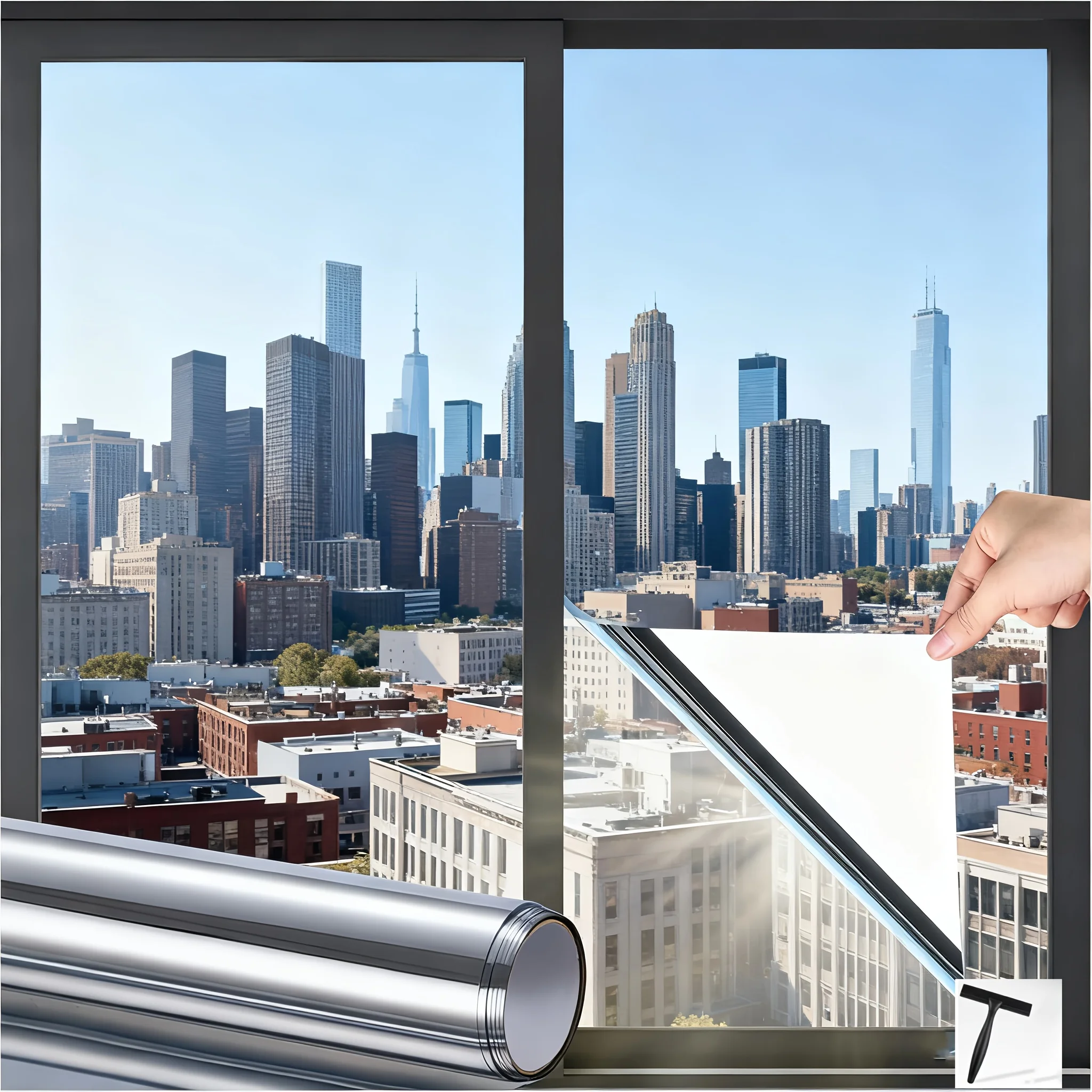 Privacy Window Film One Way Mirror Daytime Privacy with No Glue Needed Sun Blocking Anti Reflective Window Tint for Home Office