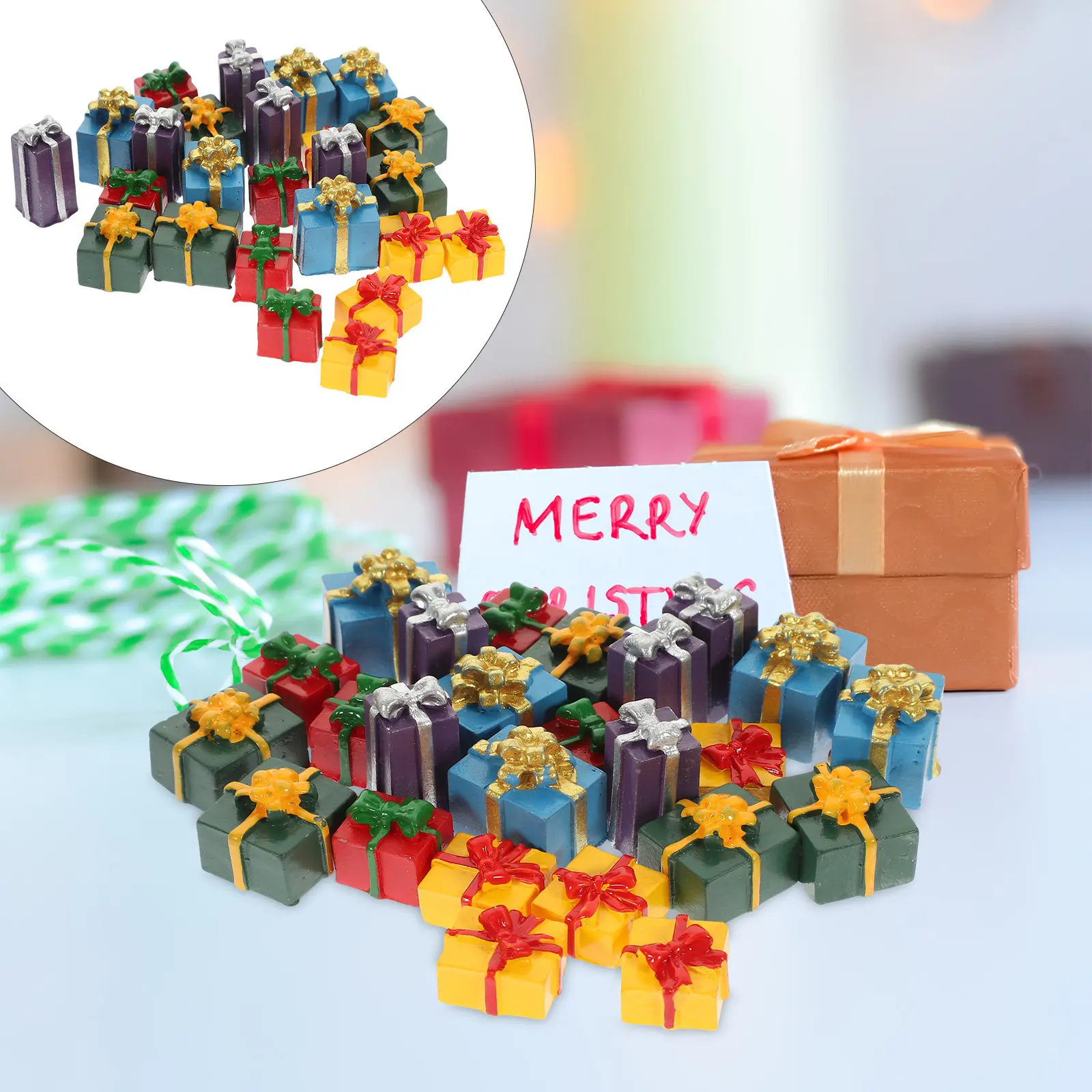 

25Pcs Resin Mini Gift Box Adornment Lively Design Micro Landscape Key Chain Resin Gift Box House Accessories