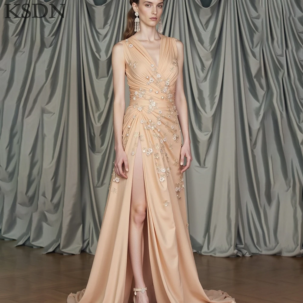 

KSDN Роскошные вечерние платья с аппликацией для торжественных случаев Платье без рукавов с разрезом и складками для особых случаев Платья по индивидуальному заказу Vestidos