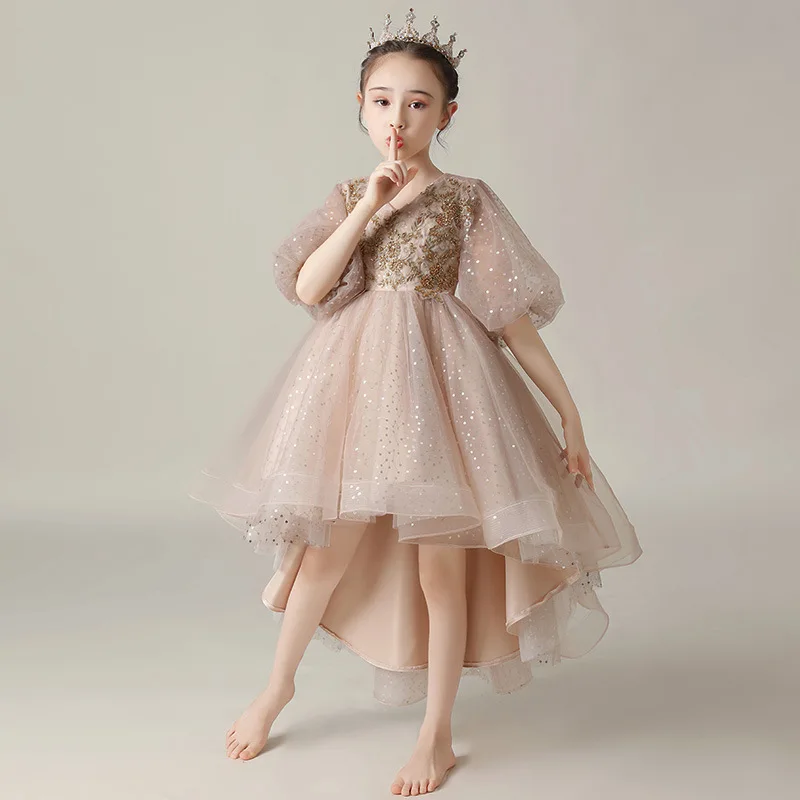 

Formal Occasions Wear Children's Evening Dress Catwalk Girls Front Short Back Length Host Performance Costume Children Birthday