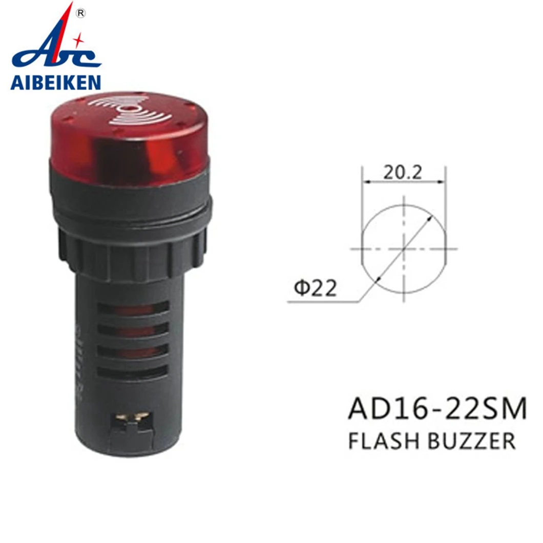 ABILKEEN AD16-22SM/AD16-16SM 16/22mm Plastic Buzzer 12V/24V/220V Flash Warning Plastic Buzzer Red LED Light