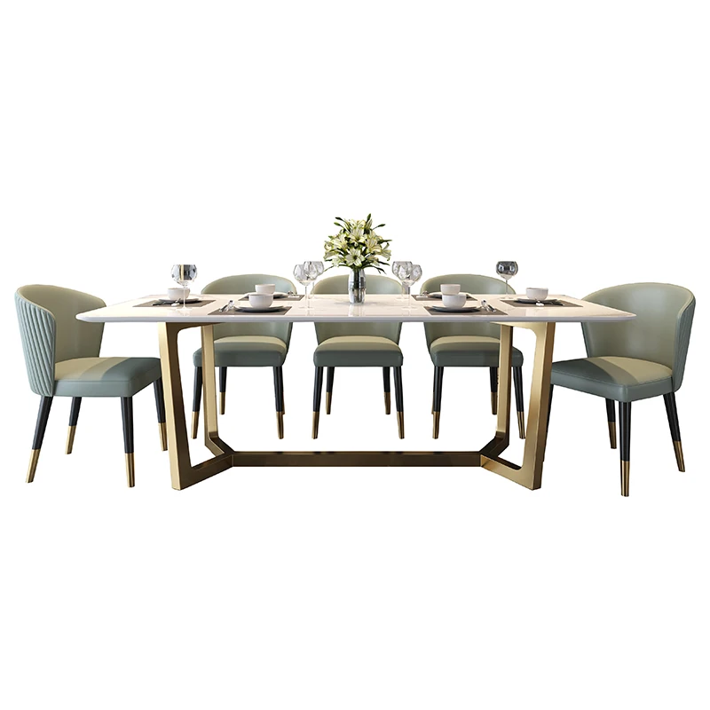 Luxury Sintered Stone Dining Table And Chair Set Italian Style Rectangular Metal Leg Table And Chairs