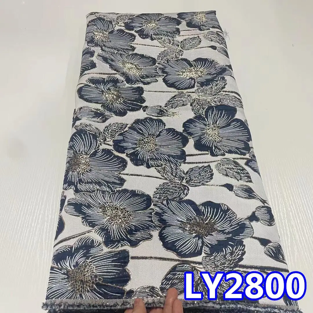 

2023 High Quality African Gold Thread Silk Brocade Jacquard Lace Fabric Nigerian French Tulle Fabric For Party Dress PL2800-1