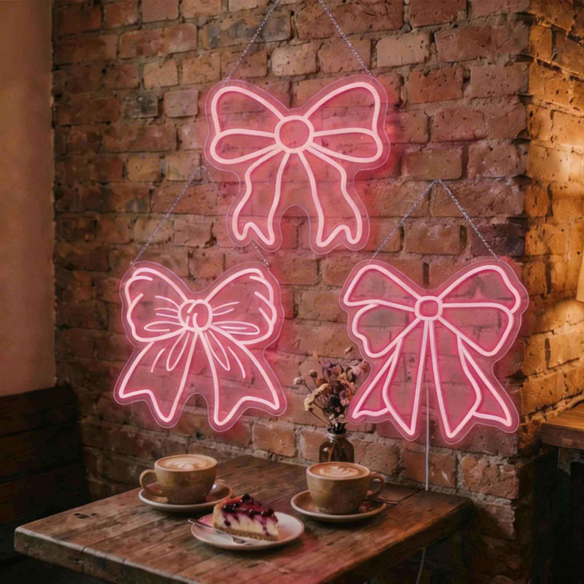 Bow Neon Sign Decor Light Board Wall Hanging Light Advertisement with Dimmable Switch Neon Light Sign for Girl Room OR Store