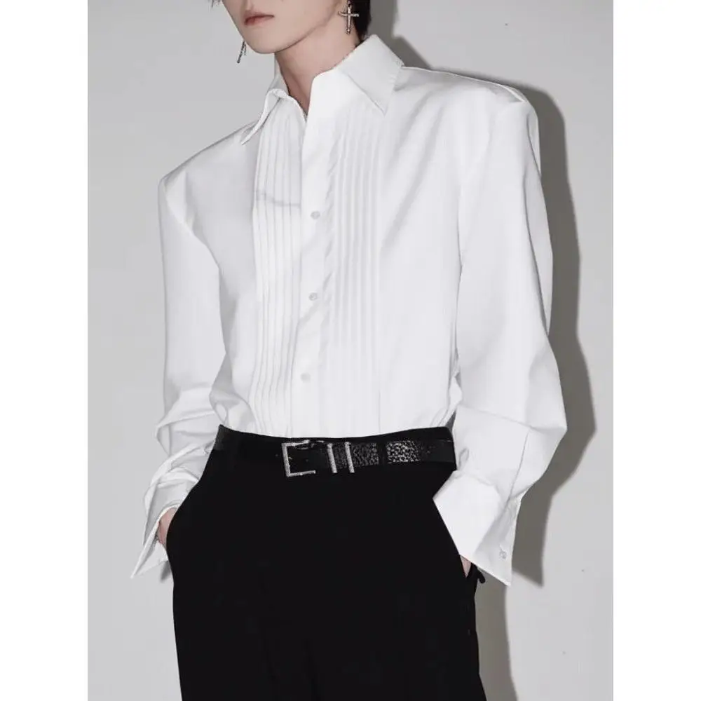 New 2026 Road Shop Niche Design Neutral Style Premium Pleated Shirt Loose Casual Versatile Shirt Fashion Top Mens Shirts