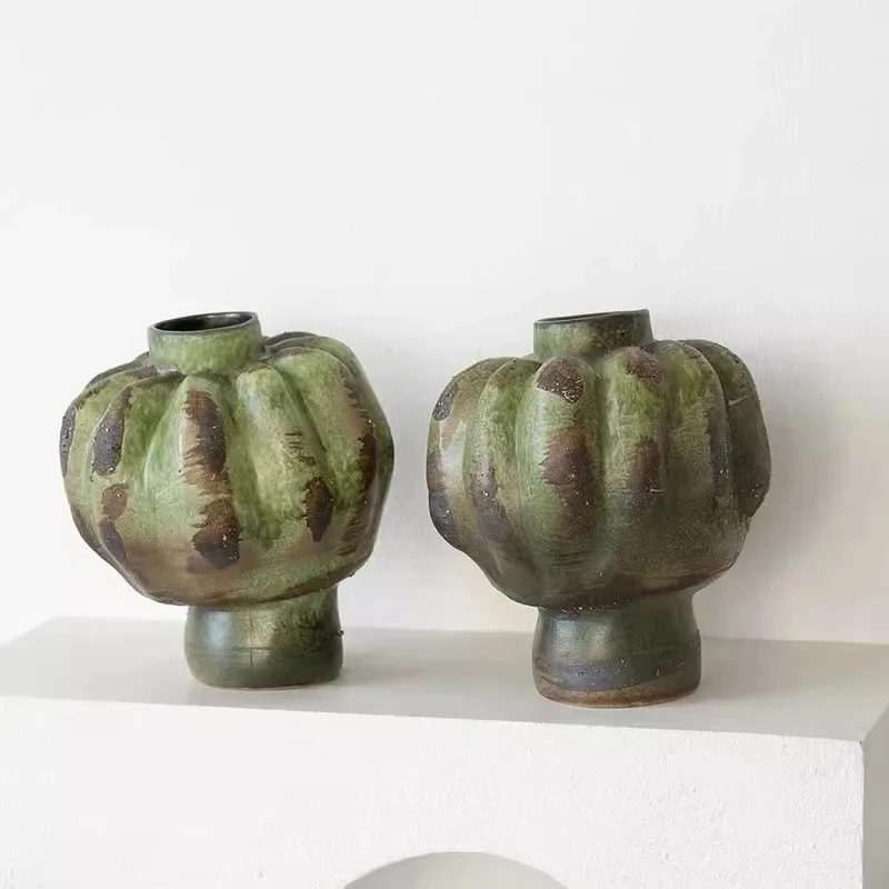 

Green Ceramic Vase Abstract Gourd Irregular Patterns Flower Vase Ceramic Handicraft Home Decoration Accessories Terrarium