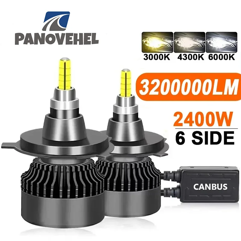 

PANOVEHEL H7 LED 3200000LM 2400W 360 Автомобильная лампа для фар H4 H1 H3 6 Side 4300K HB4 9012 Led H8 H11 9005 9006Auto Противотуманные фары 4300K